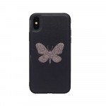 Wholesale iPhone 8 Plus / 7 Plus Glitter Butterfly Fashion PU Leather Case (Black)